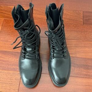 Ash Black Lace-Up Combat Boots